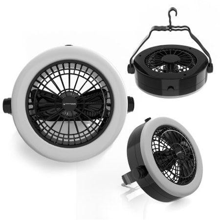 Leisure Sports 2-in-1 Camping Lantern with Ceiling Fan, Portable Tent Light with 12 Bright LED, USB and Battery 159826JCR